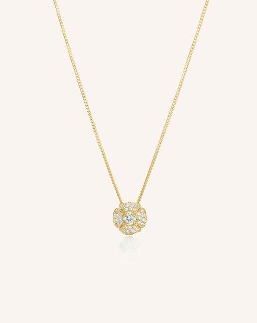 Romeo Flower Petit Pavé Necklace Yellow Gold | Naveya & Sloane